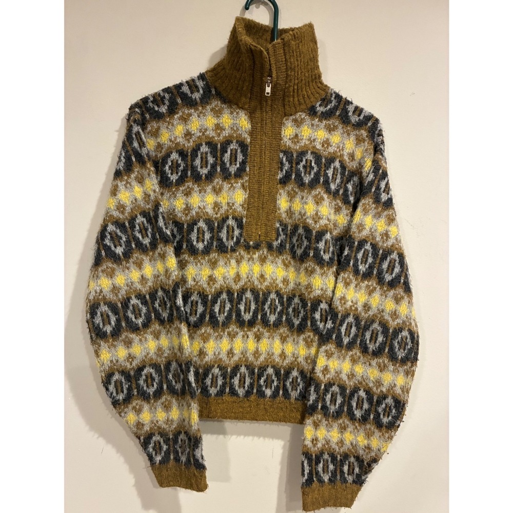 Vintage McGregor Knutun Quarter Zip Fair Isle Sweater Orlon Acrylic Brown Yellow